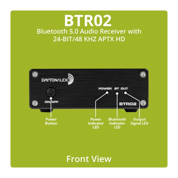 Main product image for Dayton Audio BTR02 Bluetooth 5.0 Audio Receiver With 24-BIT/48 KHZ APTX HD230-5120